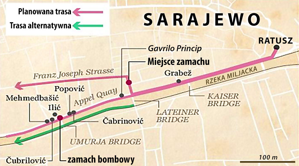 Trasa arcyksięcia w Sarajewie 28 czerwca 1914