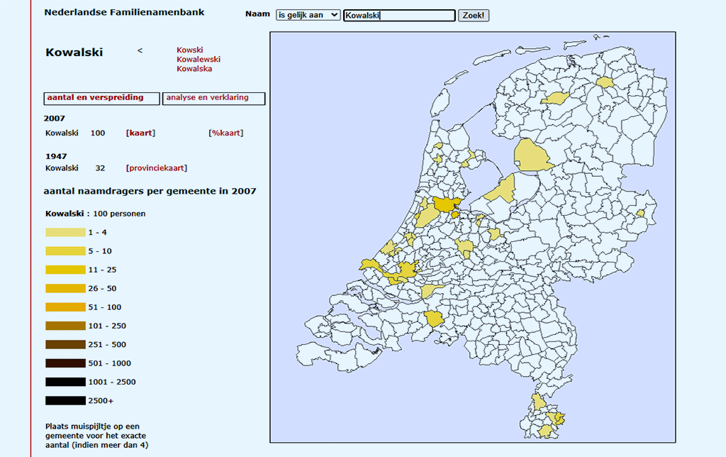 baza danych nazwisk w Holandii