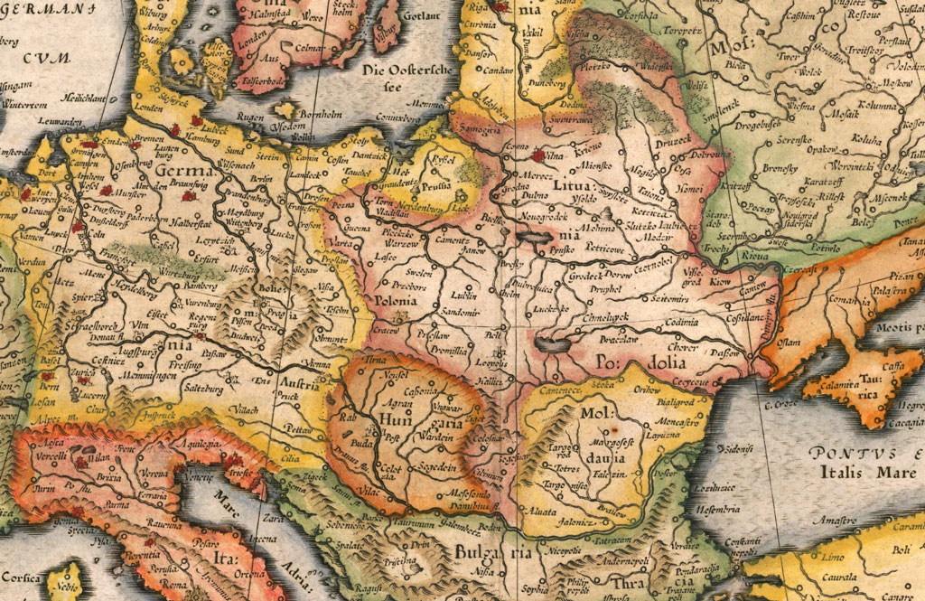 Centralna Europa 1569 według Merkatora.