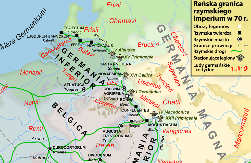 Mapa Niderlandów w rzymskich czasach
