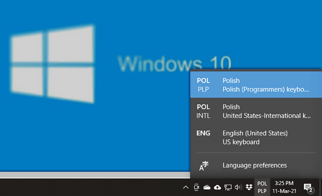 polska klawiatura w Windows 10