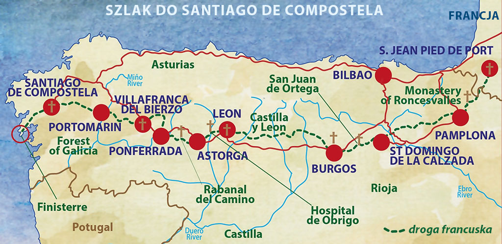 Droga do Santiago, mapa