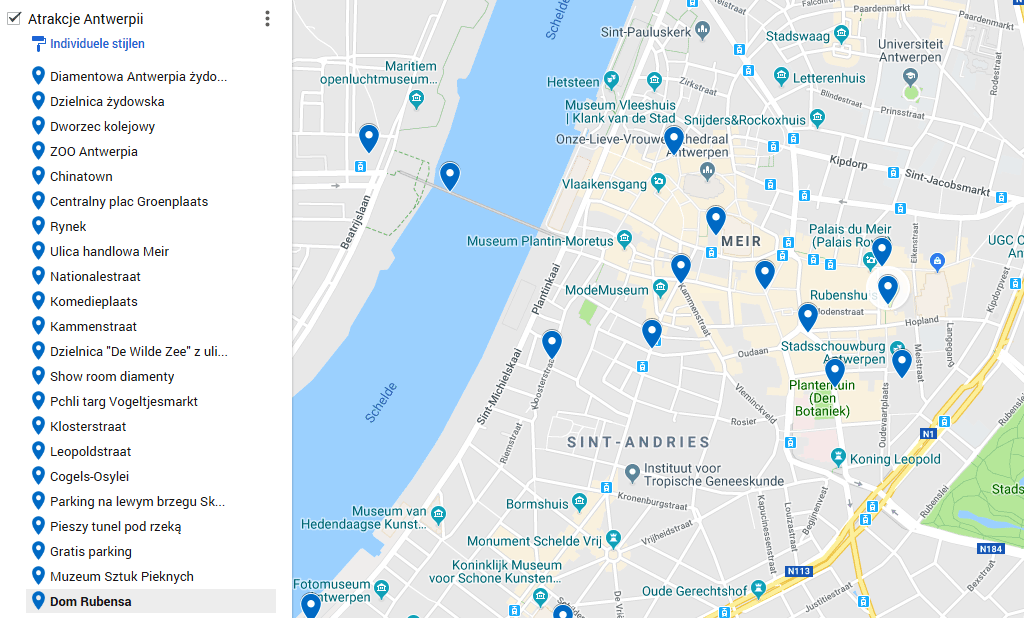 Mapa turystyczna Antwerpii