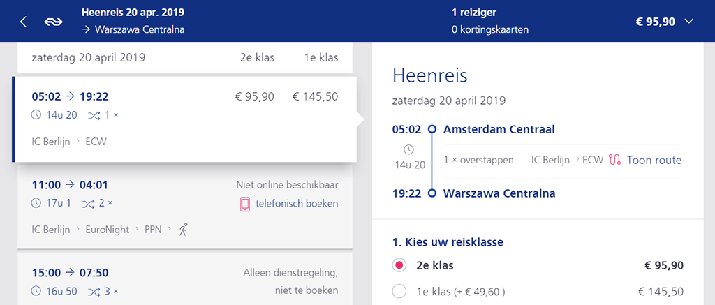 Połączenie Amsterdam-Warszawa