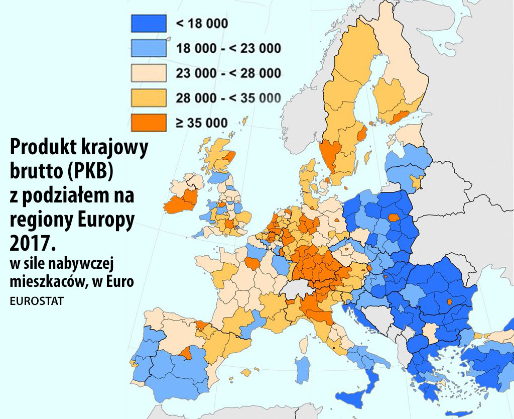 PKB regionów Europy w 2017