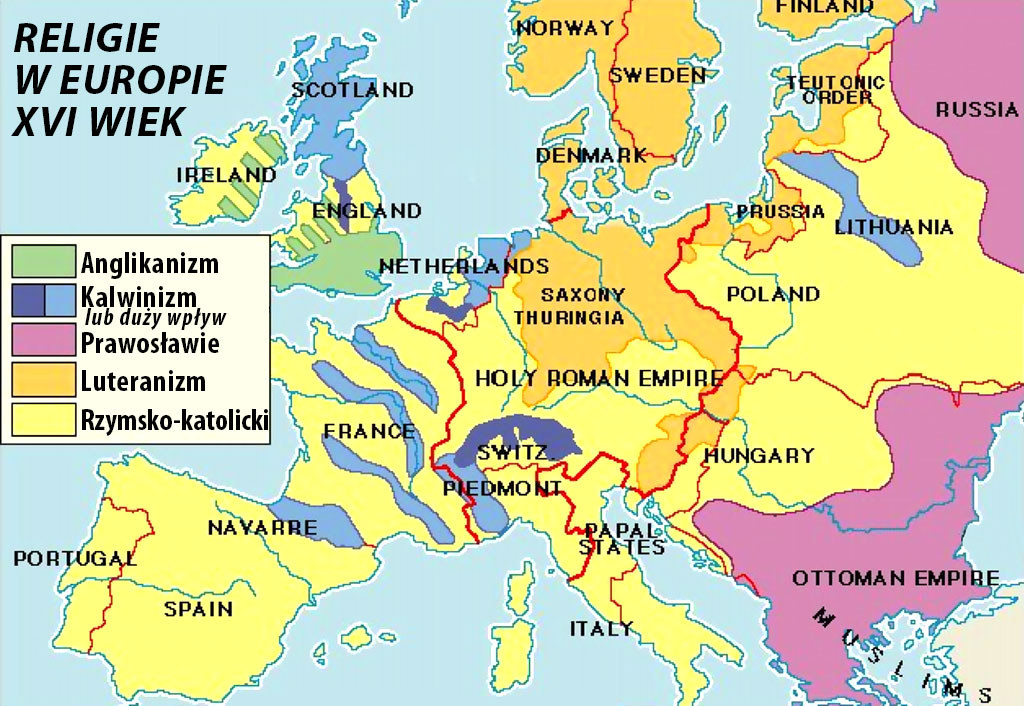 religijna mapa Europy XVI wiek