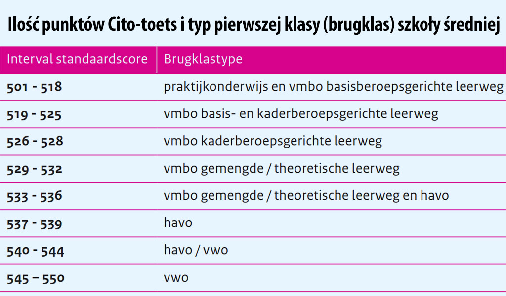 test szkolny w Holandii