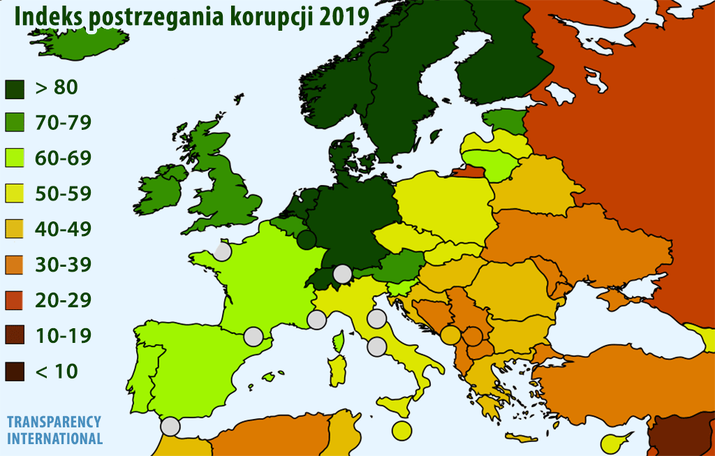 indeks korupcji w Europie 2019