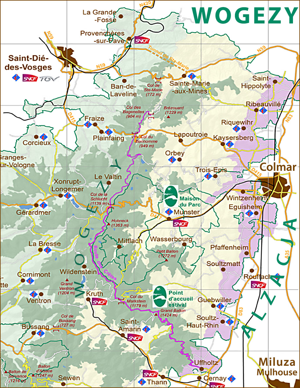 mapa alzackiej części Wogezów