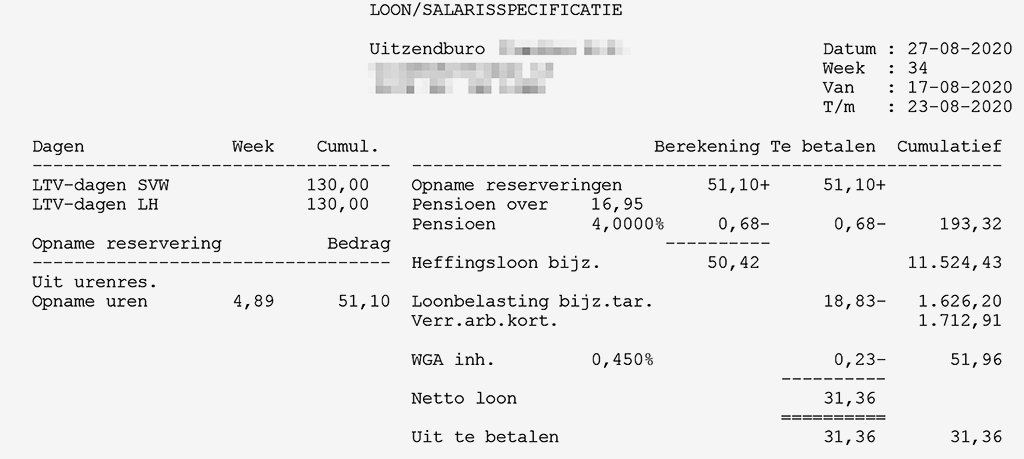 odcinek wypłaty w Holandii