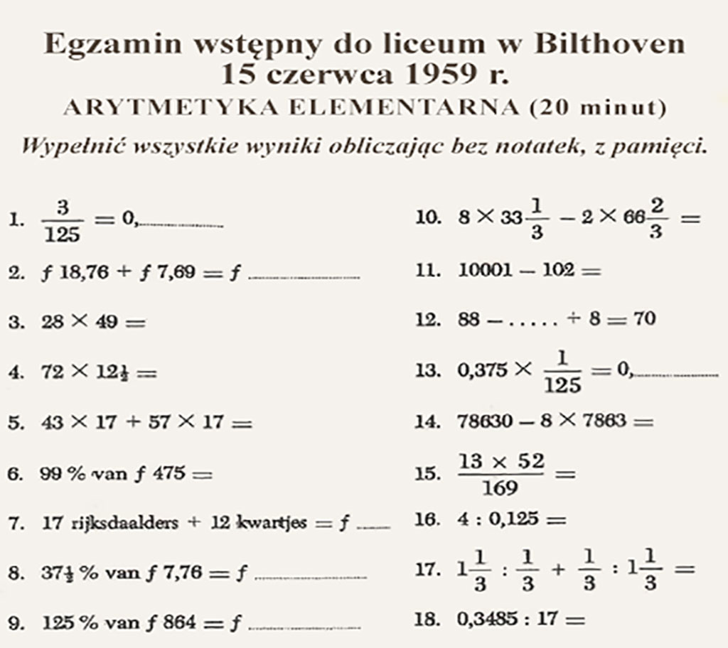 zadanie z matematyki 1959.