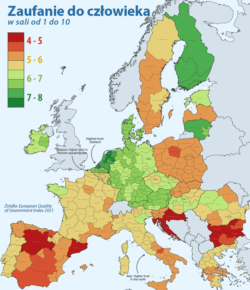 zaufanie narodów w Europie.