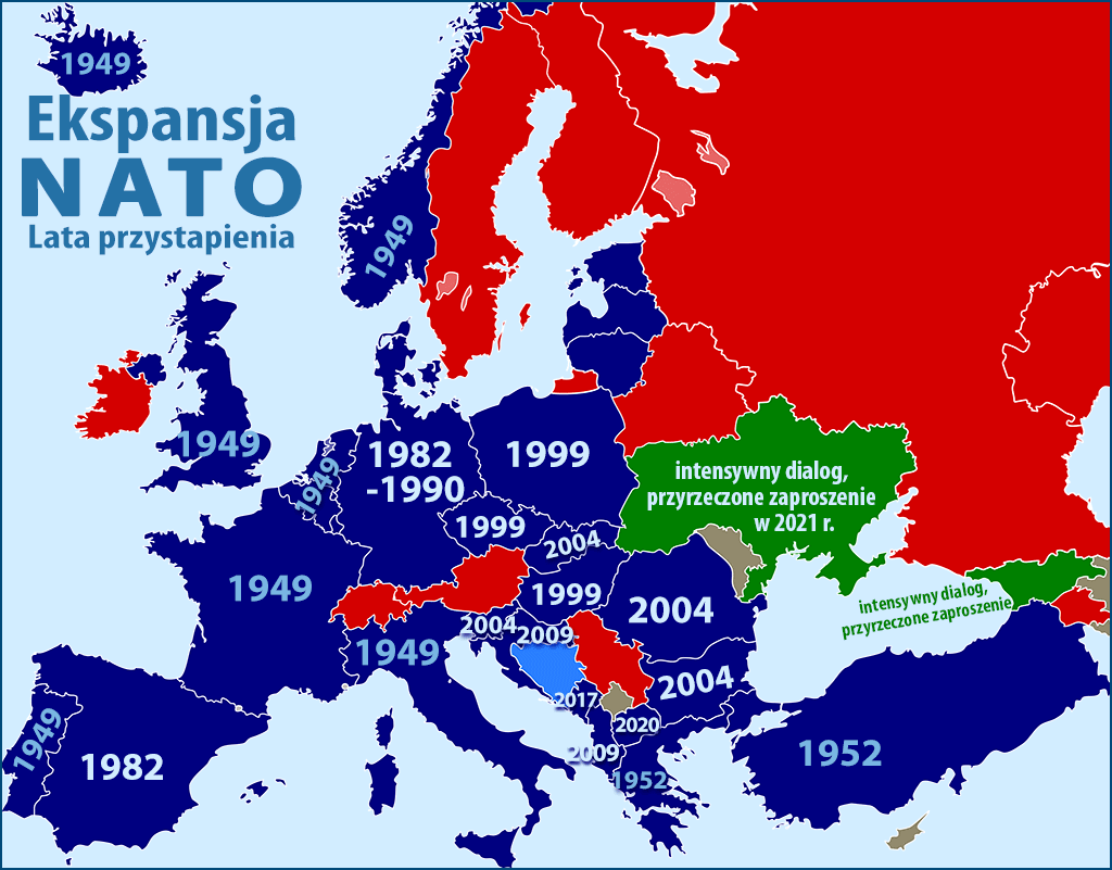 Poszerzanie terytorium NATO od 1949 do 2022