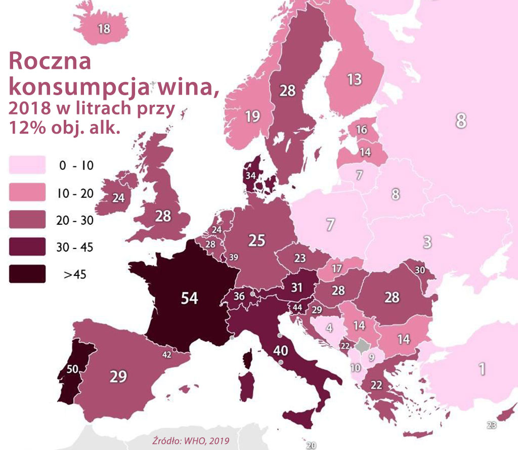 konsumpcja wina w Europie 2018